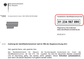 Beispiel des Schreibens zur Zuteilung der Identifikationsnummer Beispiel des Schreibens zur Zuteilung der Identifikationsnummer. Die Identifikationsnummer ist farblich markiert.
